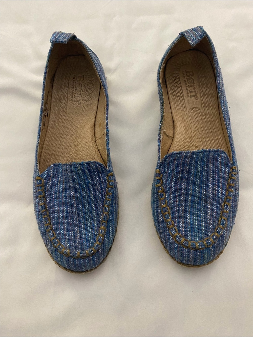 Børn Sitton Blue Striped Fabric Espadrille Loafers - Women's Size 7
